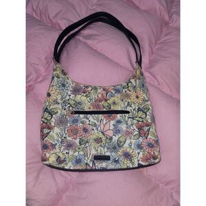 Vintage Floral Print Handbag with Navy Trim Boho Chic Shoulder Bag